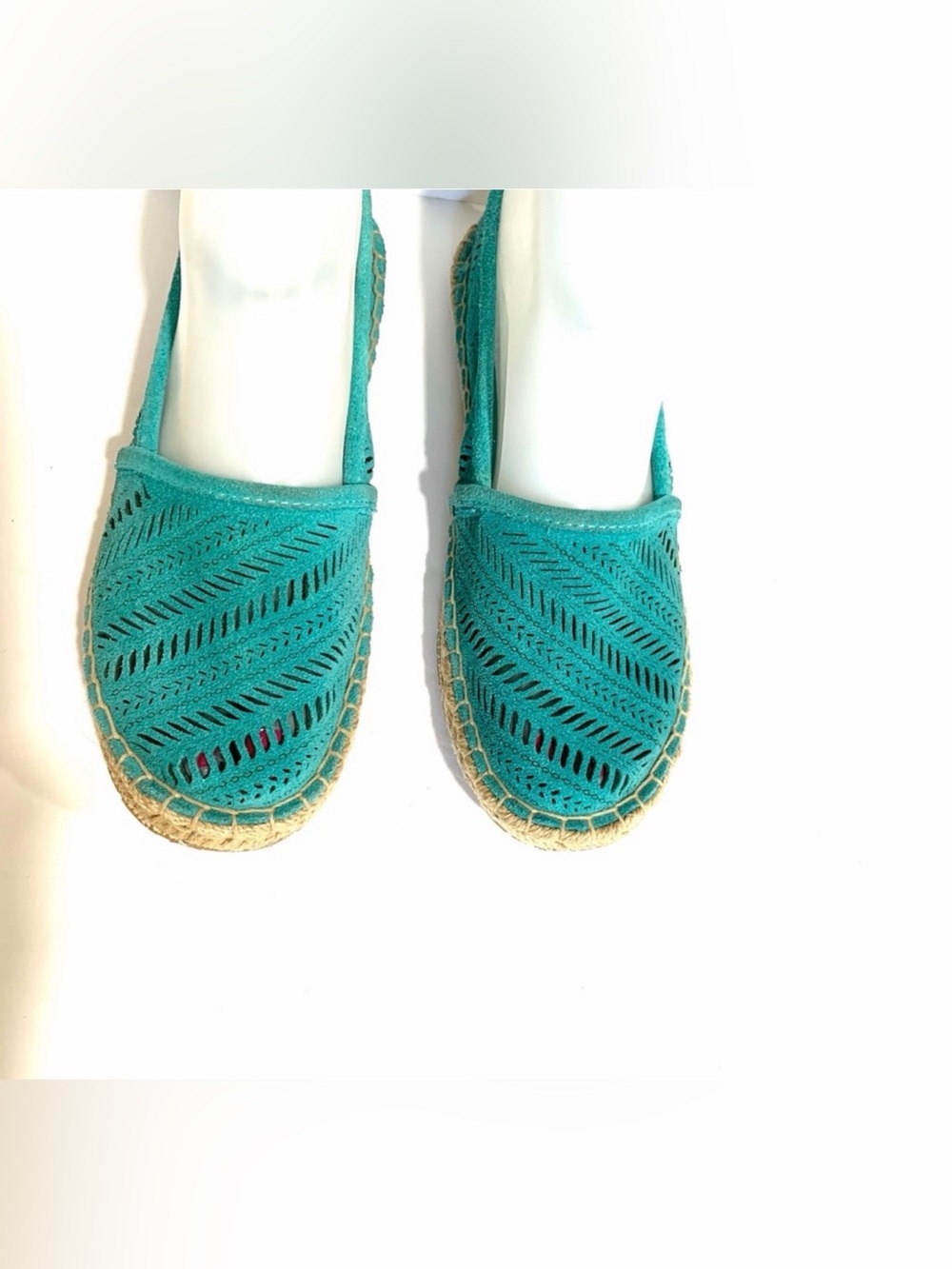 Coach Justeen Turquoise Blue Perforated Suede Whipstitched Espadrille Flats Sz 5 - Picture 8 of 15